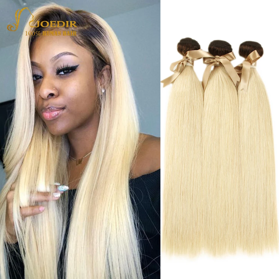 

Joedir Black Honey Blonde T4/613 Peruvian Straight Remy Human Hair Weave 1/3/4 Bundles Ombre Blonde10-26 Inch Can Buy 3/4Bundles