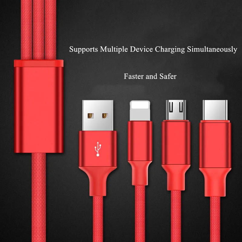 GUSGU النايلون USB كابل 3 في 1 ل فون X 5 6 7 8 زائد الهاتف المحمول الكابلات نوع C مايكرو USB كابل الروبوت الهاتف شاحن كابل