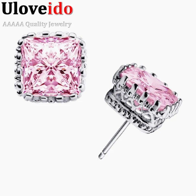 

Uloveido Square Crown Silver Color Earrings Pink White Gold Cubic Zirconia Stone Ear Jewellery for Women Birthday Gift 15% BME13