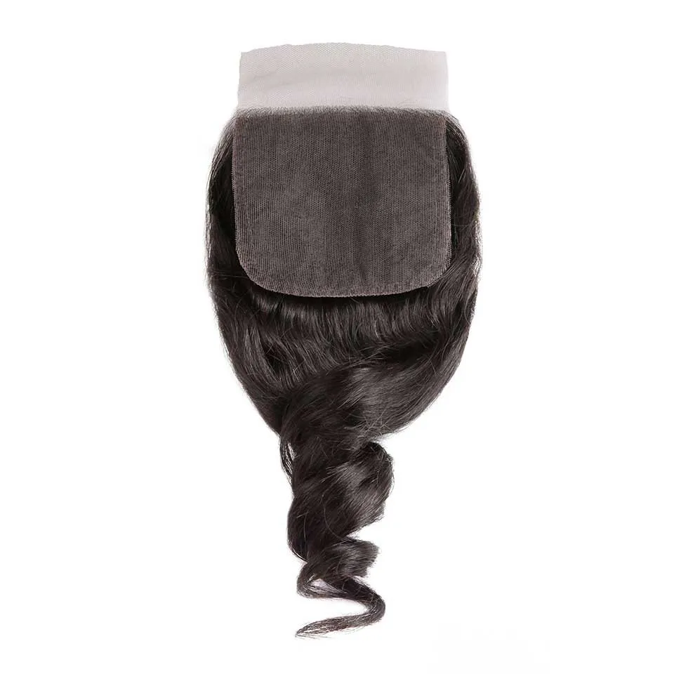 

Prom Queen Silk Base Closure Brazilian Loose Wave Human Remy Hair Closure 4x4 Siwss Lace With Baby Hair Middle/Free Part