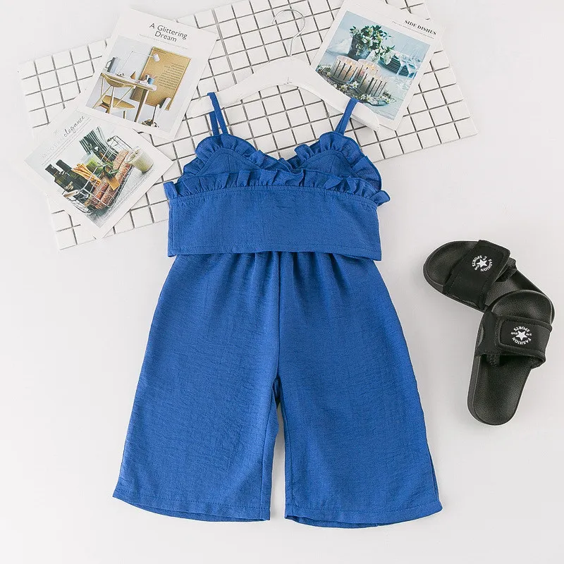 

Strapless Beach Blue Girls Clothing Sets Baby Kids Clothes Petals Sling Vest+Pant Suit Kids Girls Set Outfit 3 4 5 6 7 8 9 Years