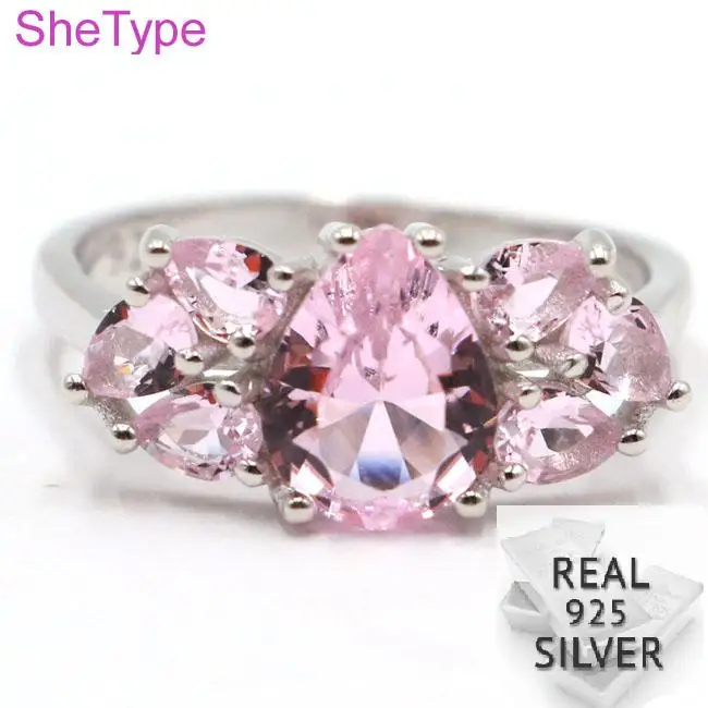 

US sz 7# Elegant 3.0g Pink Kunzite Gift For Girls Real 925 Solid Sterling Silver Rings 19x9mm