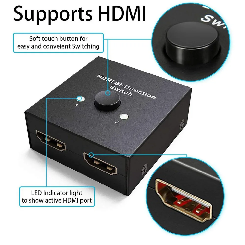 HDMI Splitter Adapter Mini HDMI Switch Bidirectional Input HIGH RESOLUTION Support Ultra HD 4K 3D 1080P 4