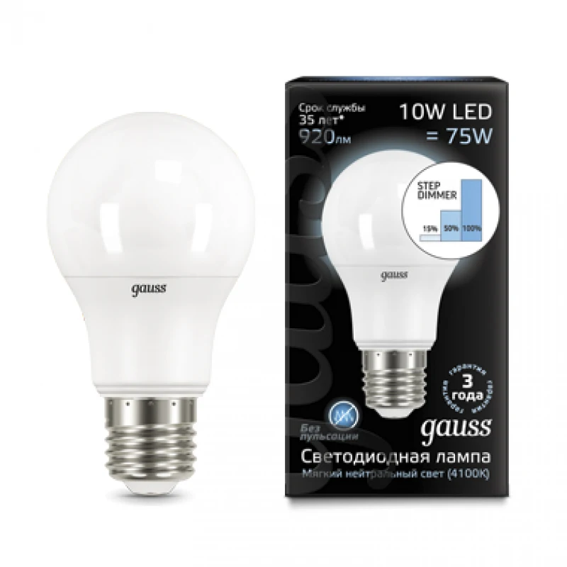 Лампа светодиодная Gauss LED A60 10W E27 2700К 4100K step dimmable 102502210 S 102502110 S|bulb tube|bulb t10bulb machine |