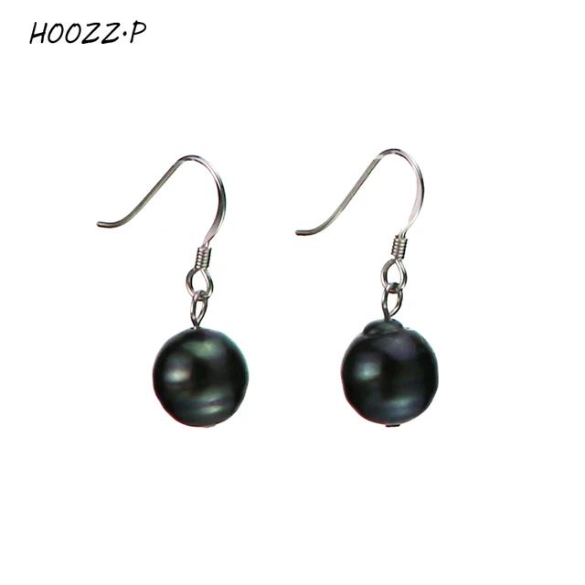 Hoozz P Aa Quality Tahitian Seawater Pearl Cultured Earring P Aa Quality Tahitian Seawater Pearl Cultured Earring Pair In Black Baroque Pearls