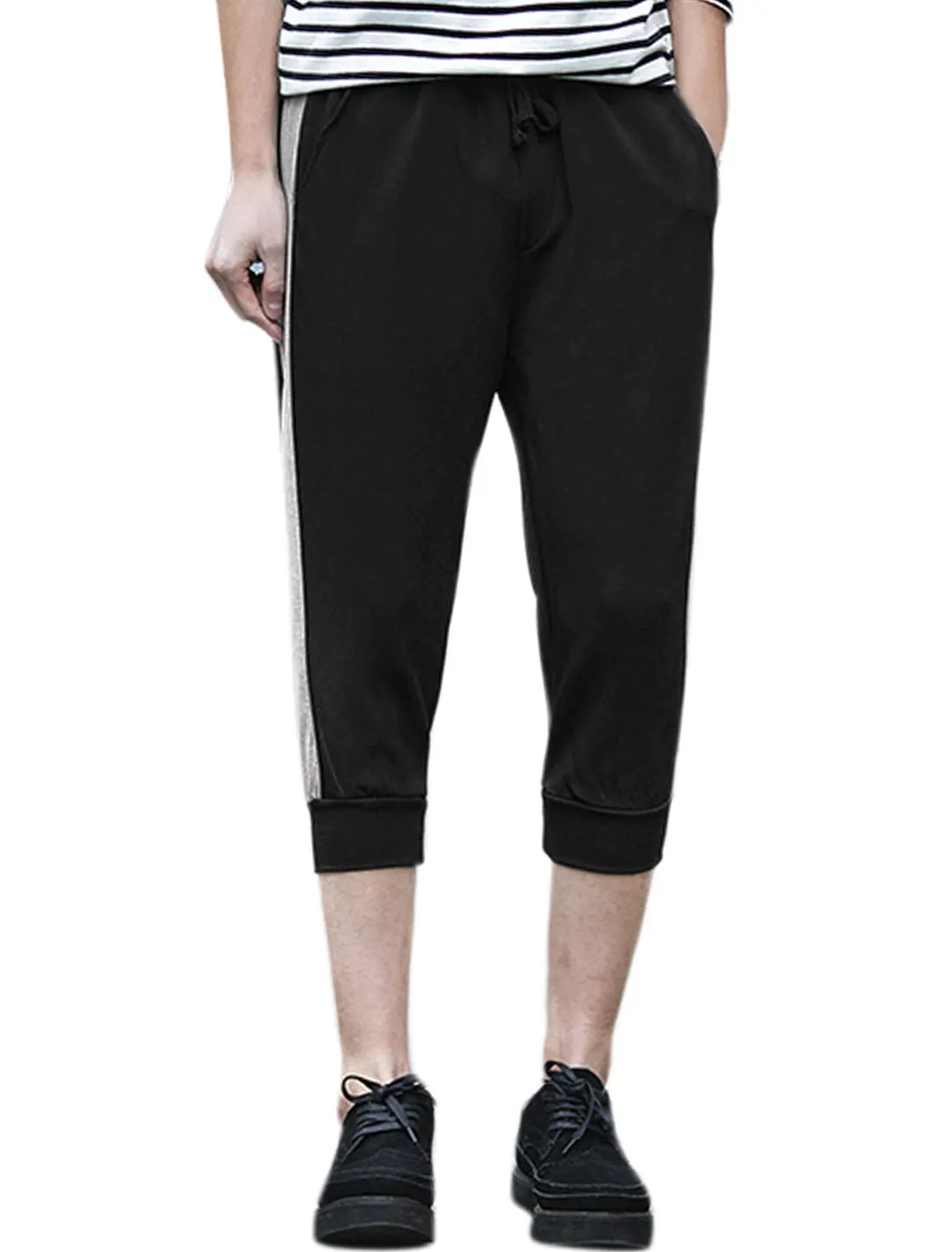 Allegra K Men Drawstring Elastic Waist Rolled Cuffs Capris