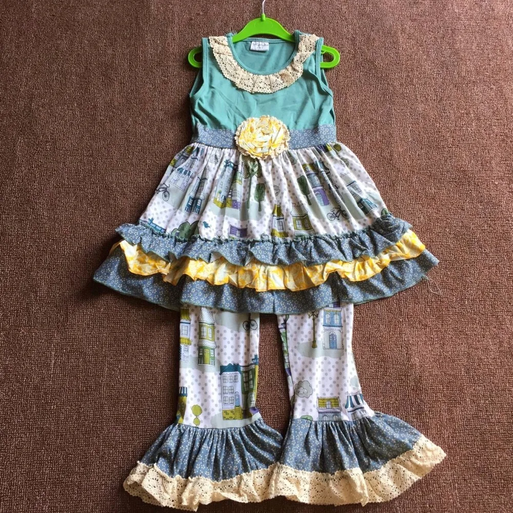 

2017 Fall Apparel Accessory Actual Cotton Flower On Waist Unique Lace Trim On Neckline Baby Girl Sets Infant Clothing Vestidos