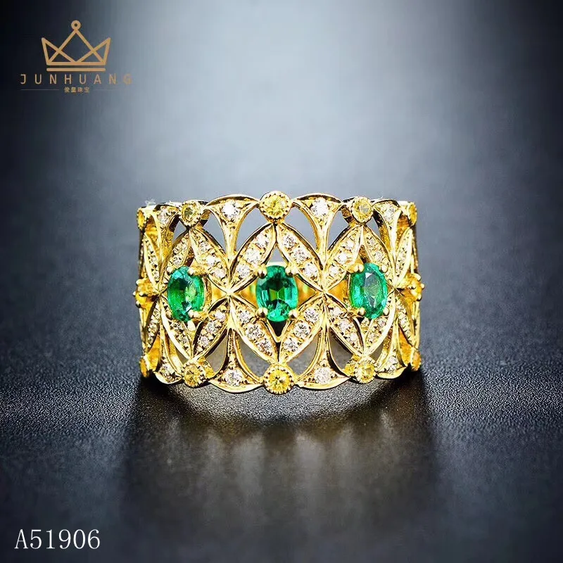 KJJEAXCMY Fine Jewelry 925 sterling silver inlaid natural emerald female ring support test bnm