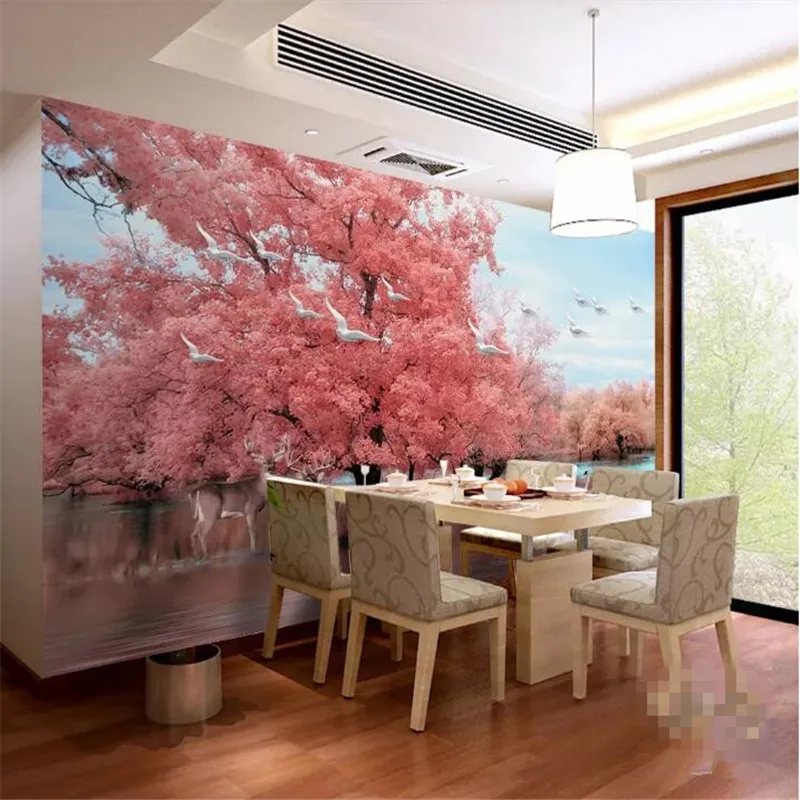 Fantasy pink tree elk landscape TV background wall professional production mural wholesale wallpaper mural custom photo wall Fantasy pink tree elk landscape TV background wall professional production mural wholesale wallpaper mural custom photo wall