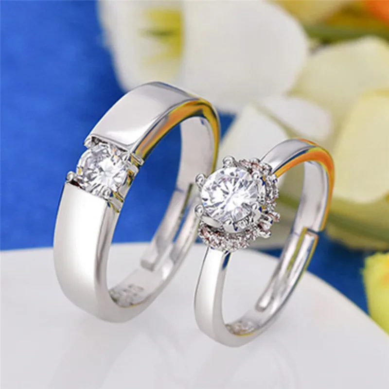 Couples Silver Colour Geometric Female Jewelry Male Models Live Adjustable Mouth Wedding Ringin