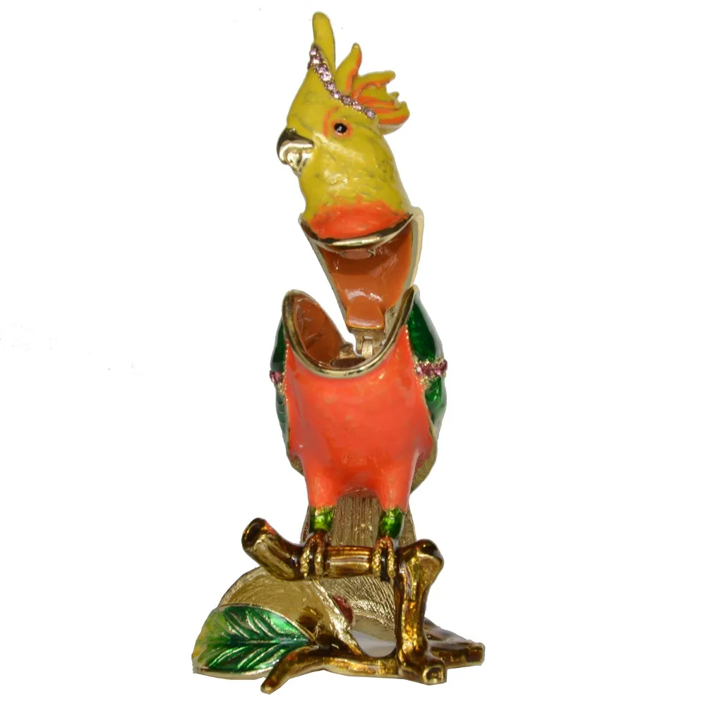 Sunflower Parrot Trinket Box, Metal Jewelry Box, Bird Figurine, Creative Gifts, Necklace Holder