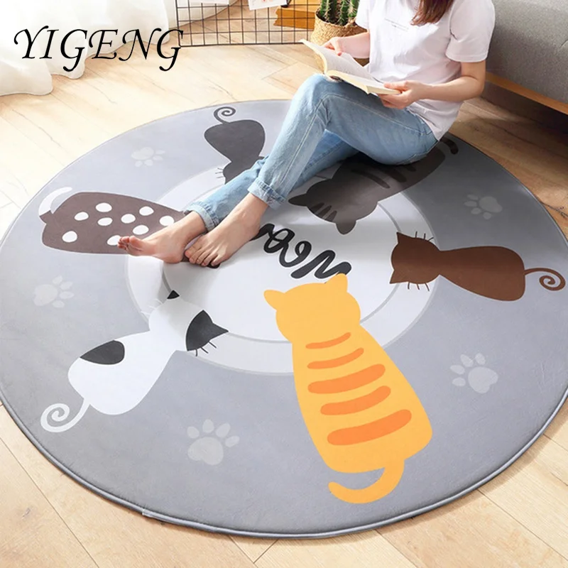 

Cartoon Cat Floor Mat Round Carpet for Living Room Computer Chair Area Rug Children Play Tent Floor Mat Cloakroom Rugs Carpets