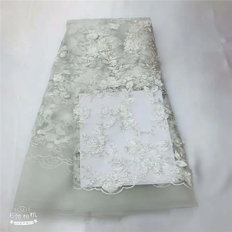 

Latest White Tulle Lace Fabric High Quality Europe America Fashion Fabric With Beads 3d Embroidery French lace Fabrics A906-1
