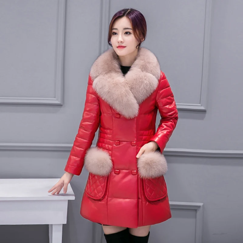 

2017 women Red coats winter parka Wadded Clothing Female slim Parkas cotton jacket with Ladies outwear overcoats