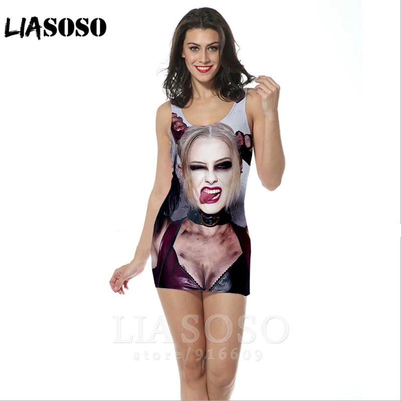 

3d print beach women Harajuku Deadpool party sexy Harley Quinn Slim fit fashion summer woman clothing short Hip dress skirt A73