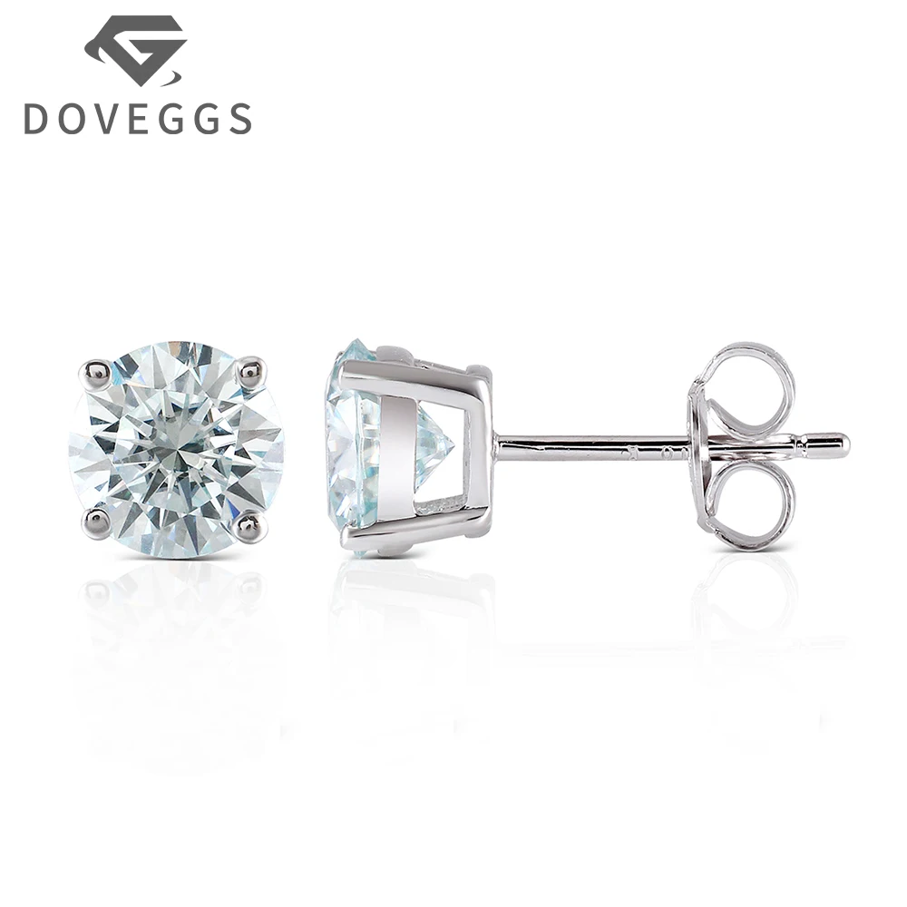 

10K White Gold Post 2CTW 6.5MM/ 4CTW 8MM Lab Grown Moissanite Stud Earrings Platinum Plated Silver Push Back Free Shipping
