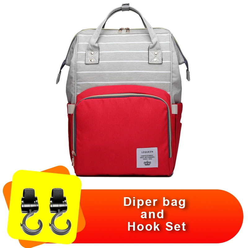 

Lequeen Baby Striped Diaper Bags Mummy Backpack And Hooks Set Designer Nursing Care Baby Bag for Mom Travel Maternity Nappy Bag!