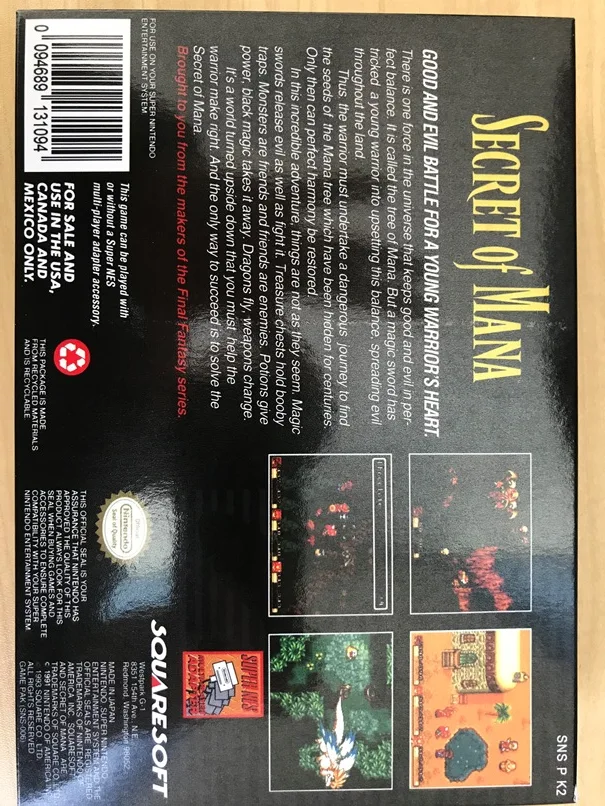 Secret of Mana 16bit game cartidge US Version Secret of Mana 16bit game cartidge US Version