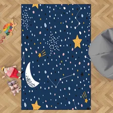 Else, темно-синий, белый, луна, желтый, звезды, космическая ночь, 3d принт, нескользящая микрофибра, для детской комнаты, декоративный коврик, детский коврик