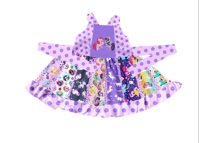 

toddler girl clothes Purple cartoon dot hot sale sleeveless stitching dress