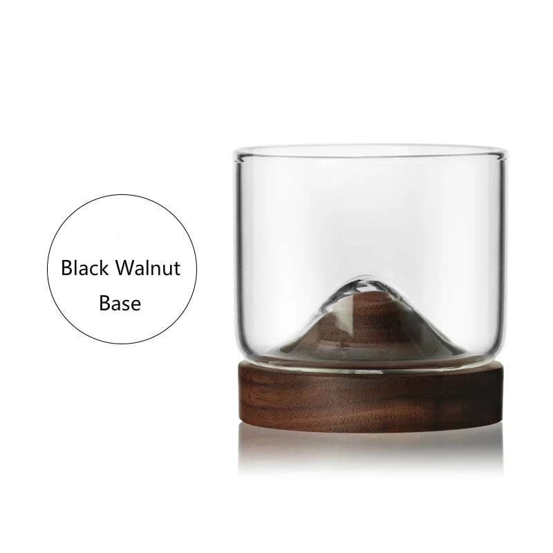 Japanese Style Creative Design Volcano Hill Crystal Whisky Cup With Wooden Stock Bar Household Wine Glass Liquor Collins Glasses