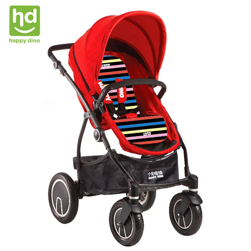 

Happy Dino Luxury 2 in 1 Baby Stroller Reversible Seat Shockproof EVA Wheels Pram Bright Color Adjustable Stroller with Basket