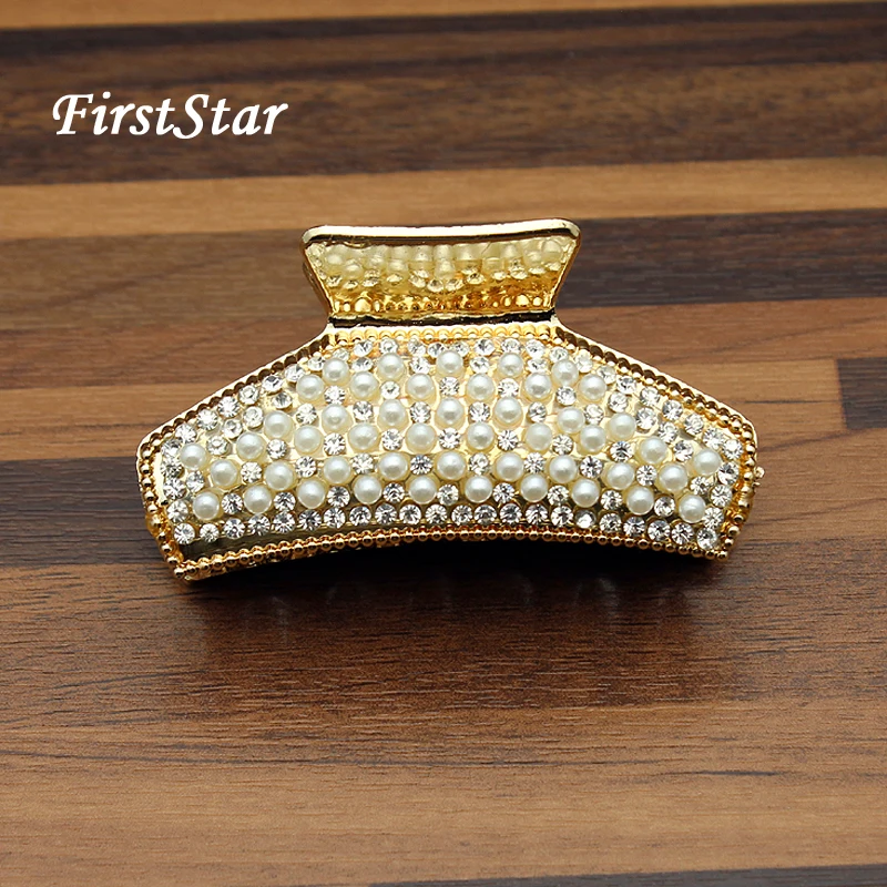 

FirstStar Elegant Gold Trendy Pearl Hair Claw Crystal Rhinestone Grab Clip Clamp For Women Girls Hair Jewelry Accessories