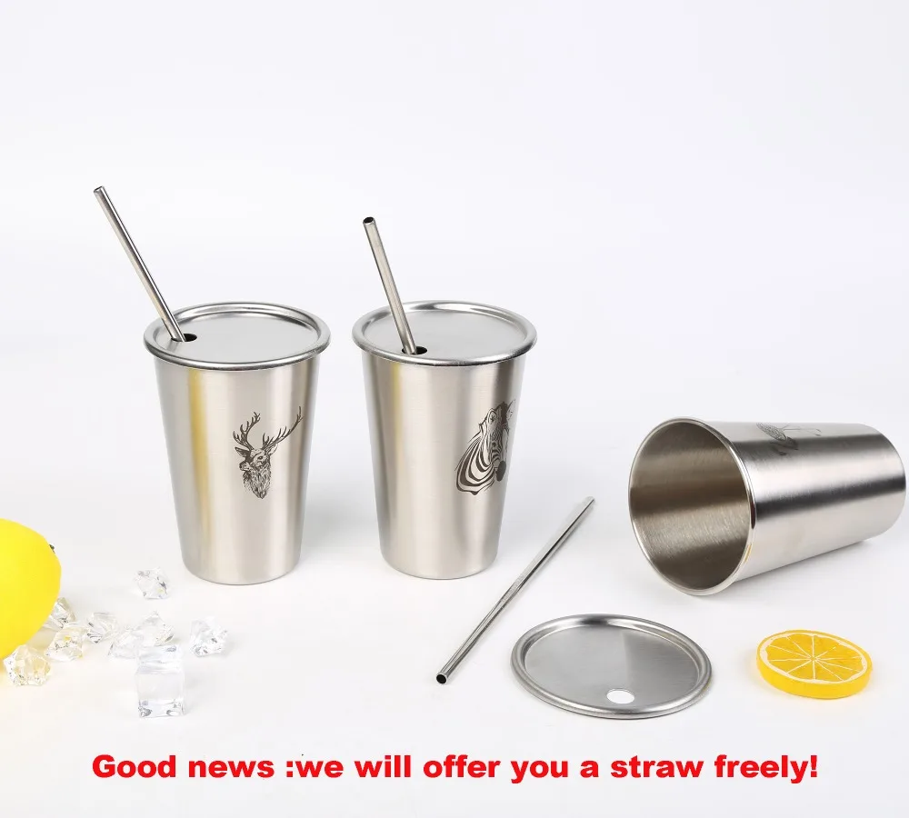 

Cute Stainless Steel Pint Coffee Mug Cup With Straw Lid Reusable Outdoor Tumbler Metal Drinking Mugs Unbreakable Cup 350/500ml