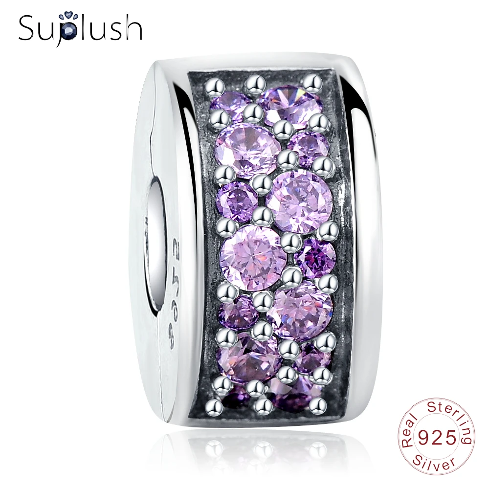 

Suplush Dazzling Purple CZ Beads Clip Fit Original Charm Bracelet Elegance 925 Sterling Silver Jewelry Making PSMB0772