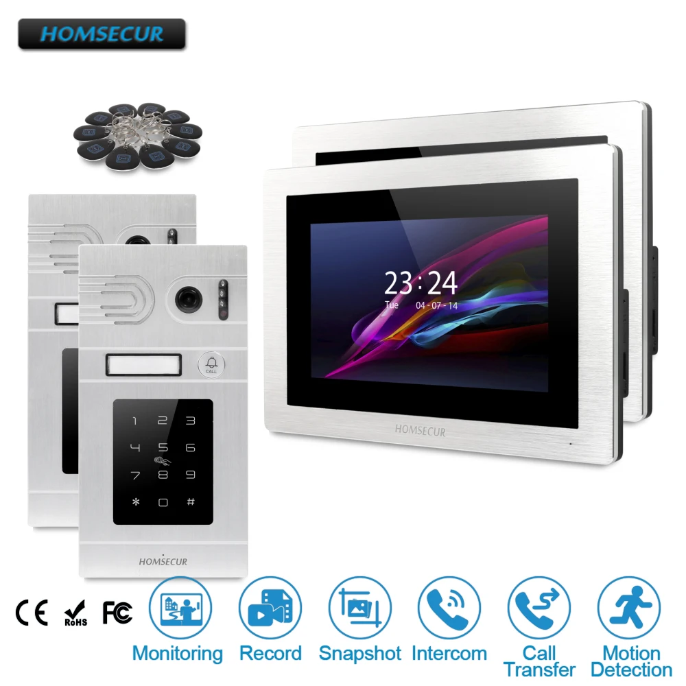 HOMSECUR 7" Video Door Phone Intercom System+Recording & Snapshot+Call Transfer for Apartment BC071-S + BM714-S