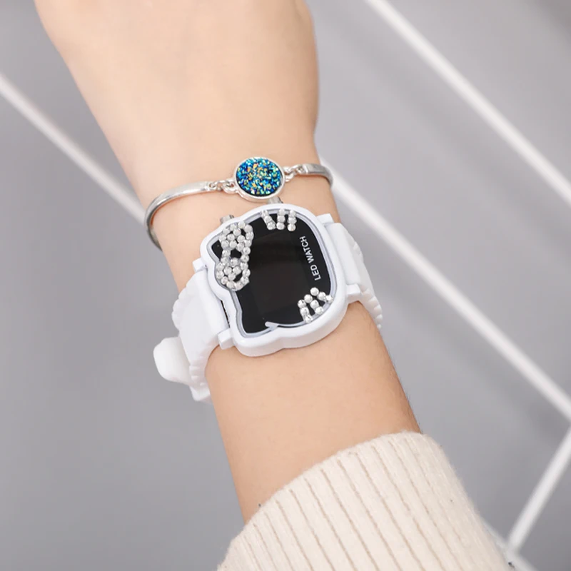 Милые детские часы Hello Kitty цифровые светодиодные модные наручные для девочек