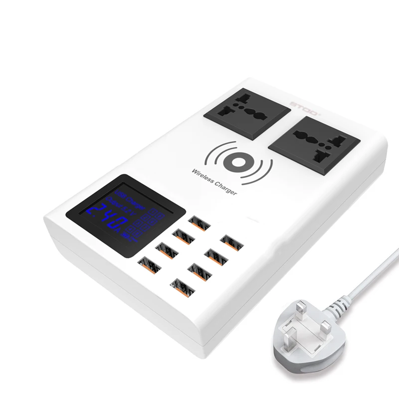 STOD Qi Беспроводное зарядное устройство Smart usb зарядка светодиодный дисплей мощность полосы переменного тока для iPhone X samsung huawei LG Mi адаптер питания - Тип штекера: Великобритания
