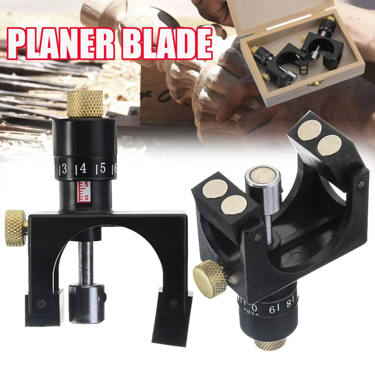 

1Pair Adjustable Magnetic Planer Jointer Blade Setting Jig Gauge with Wooden Case For Woodworking Tools