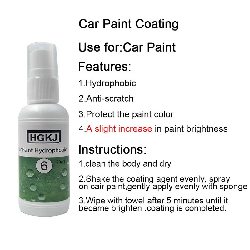 

HGKJ-6 Car Paint Protecter Waterproof Rainproof Nano Hydrophobic Coating Auto Maintenance Accessories