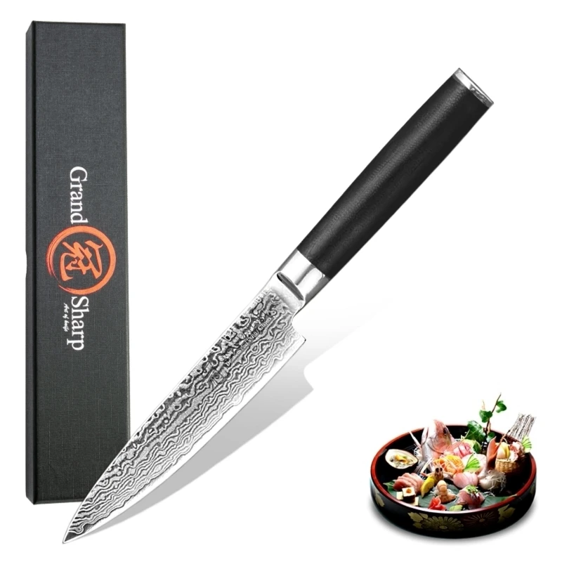 

GRANDSHARP 5 Inch Utility Damascus Knife 67 Layers Japanese Damascus Stainless Steel VG-10 Cooking Tools Damascus Kitchen Knives
