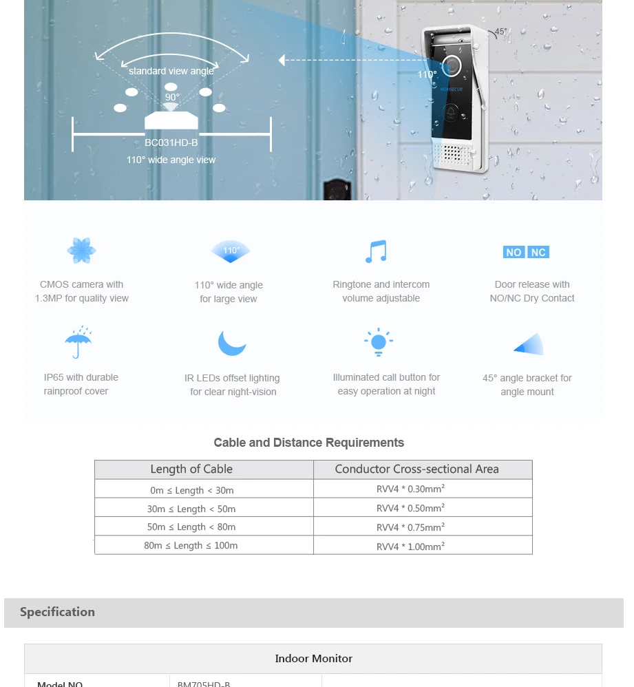 HOMSECUR " проводной AHD1.3MP видео домофон система с одной кнопкой разблокировки, запись и снимок(BM705HD-B+ BC031HD-B