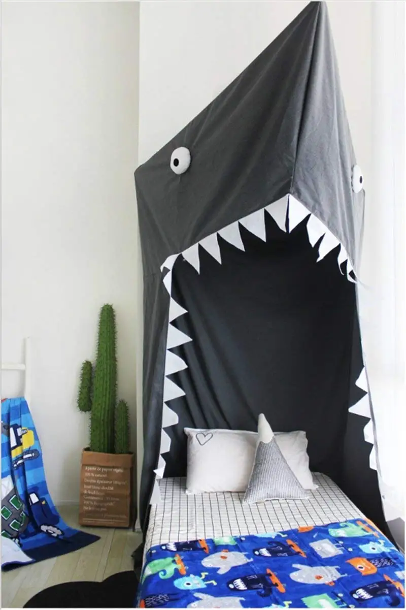 BIG SHARK Canopy Washed Cotton Cloth Round Dome Hanging Bed Canopy Curtains For Twin Queen Full Size Bed Kids Reading Play Tents