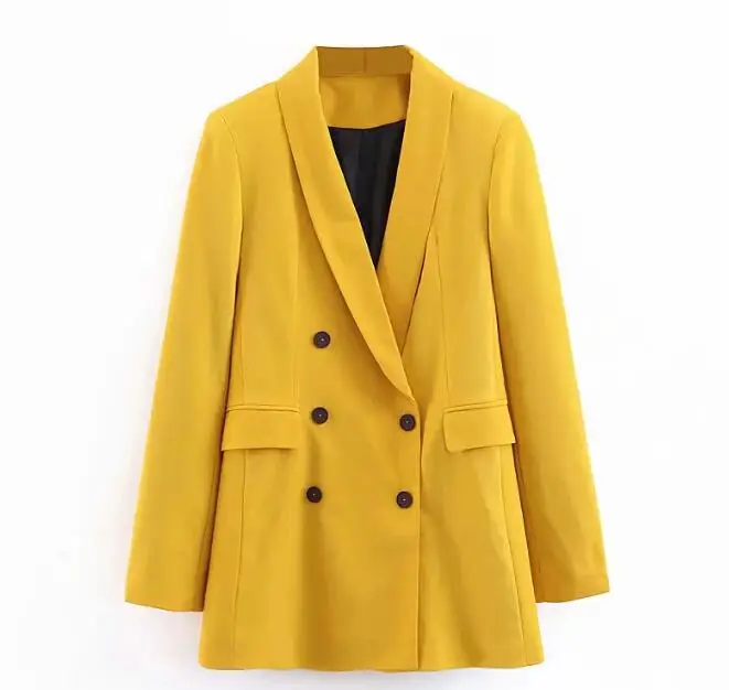 2019 الربيع الخريف اللون الأصفر النساء الحلل مكتب سيدة العمل الدعاوى العصرية النساء ملابس مزدوجة الصدر سترة معطف