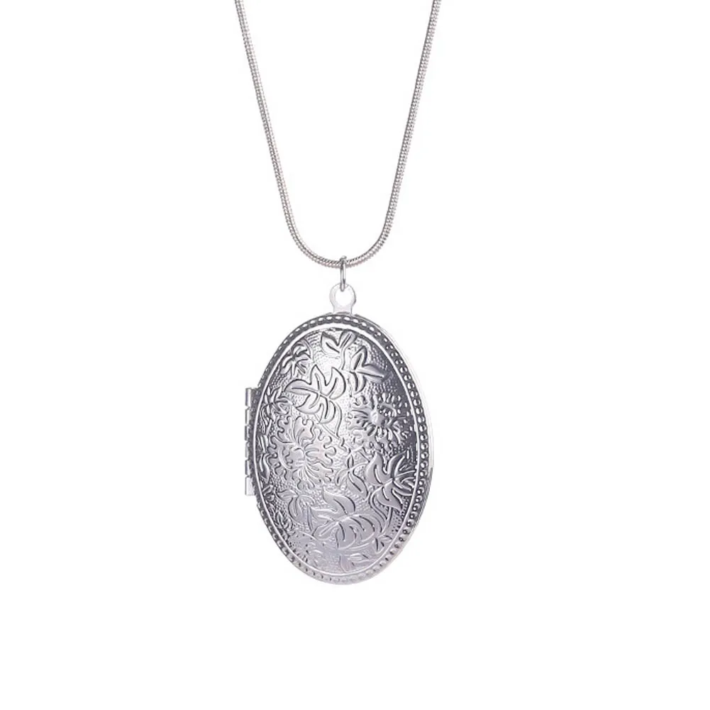 Ожерелье женское посеребренное с овальной фоторамкой и длинной цепочкой|necklace