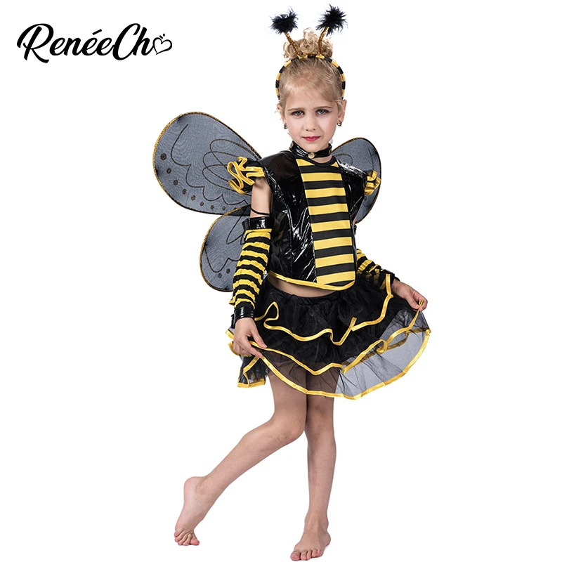 Детский костюм на Хеллоуин; костюм пчелы для девочек; милый детский карнавальный костюм; солнечный мед; пчела; платье; повязка на голову; крылья; костюм из 3 предметов