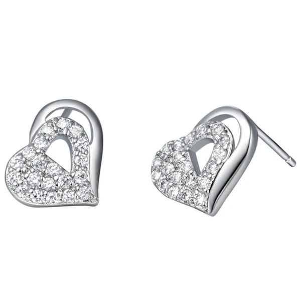Stud Earrings Sale Brincos Silver Earings Bijoux Jewellery Women Cubic Zirconia Love Heart Earring Simulated Zircon Ulove R378