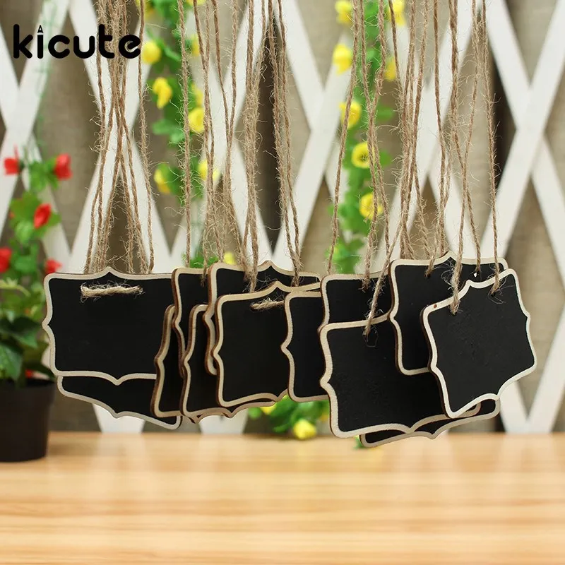

Kicute 10pcs Mini Wooden Message Board Blackboard Chalkboard With String Black Notice Board Wedding Home Party Decor Supplies