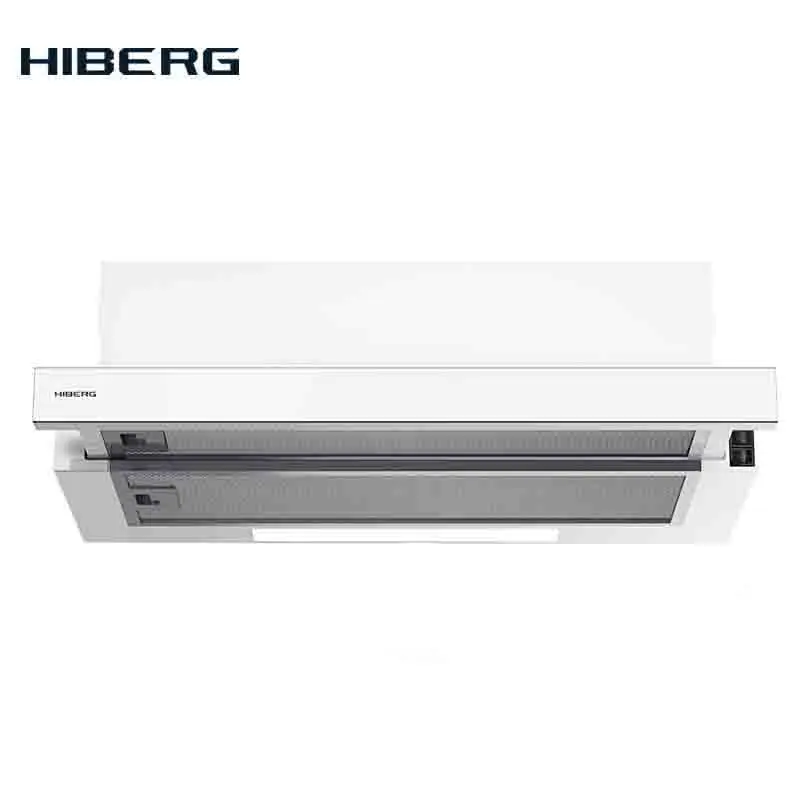 Вытяжка встраиваемая HIBERG VB 6040 GW, выдвижной жировой фильтр, мощность всасывания 420 куб. м/час, белое стекло на передней панели, ширина 60 см