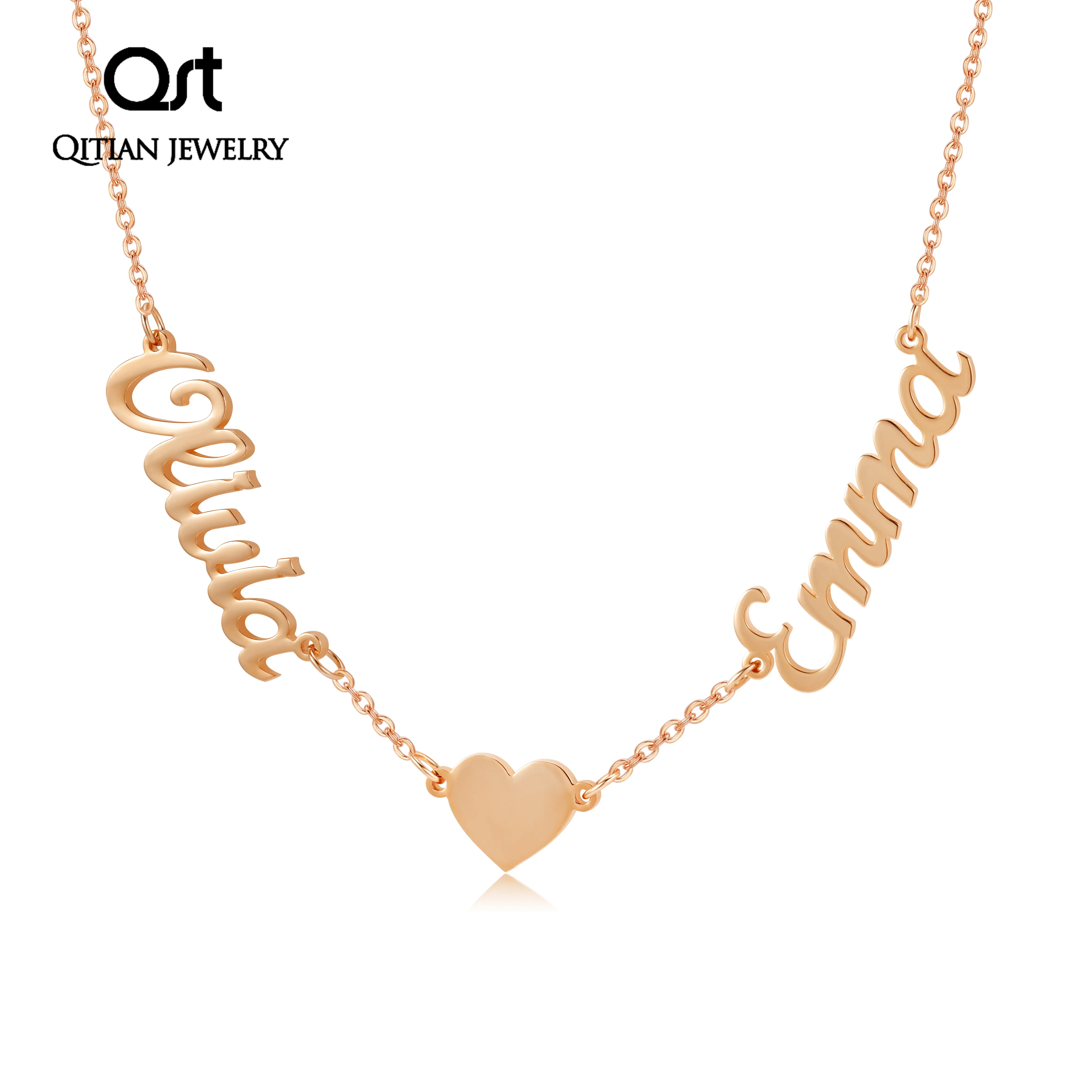 Модное ожерелье в форме сердца с именами, подвески из нержавеющей стали, массивное персонализированное колье для женщин, подарок, Золотое ювелирное изделие