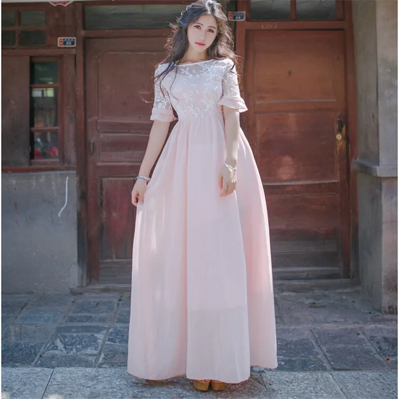 

High Quality Explosions Leisure lace Retro matching Dresses Women Summer Casual Dress