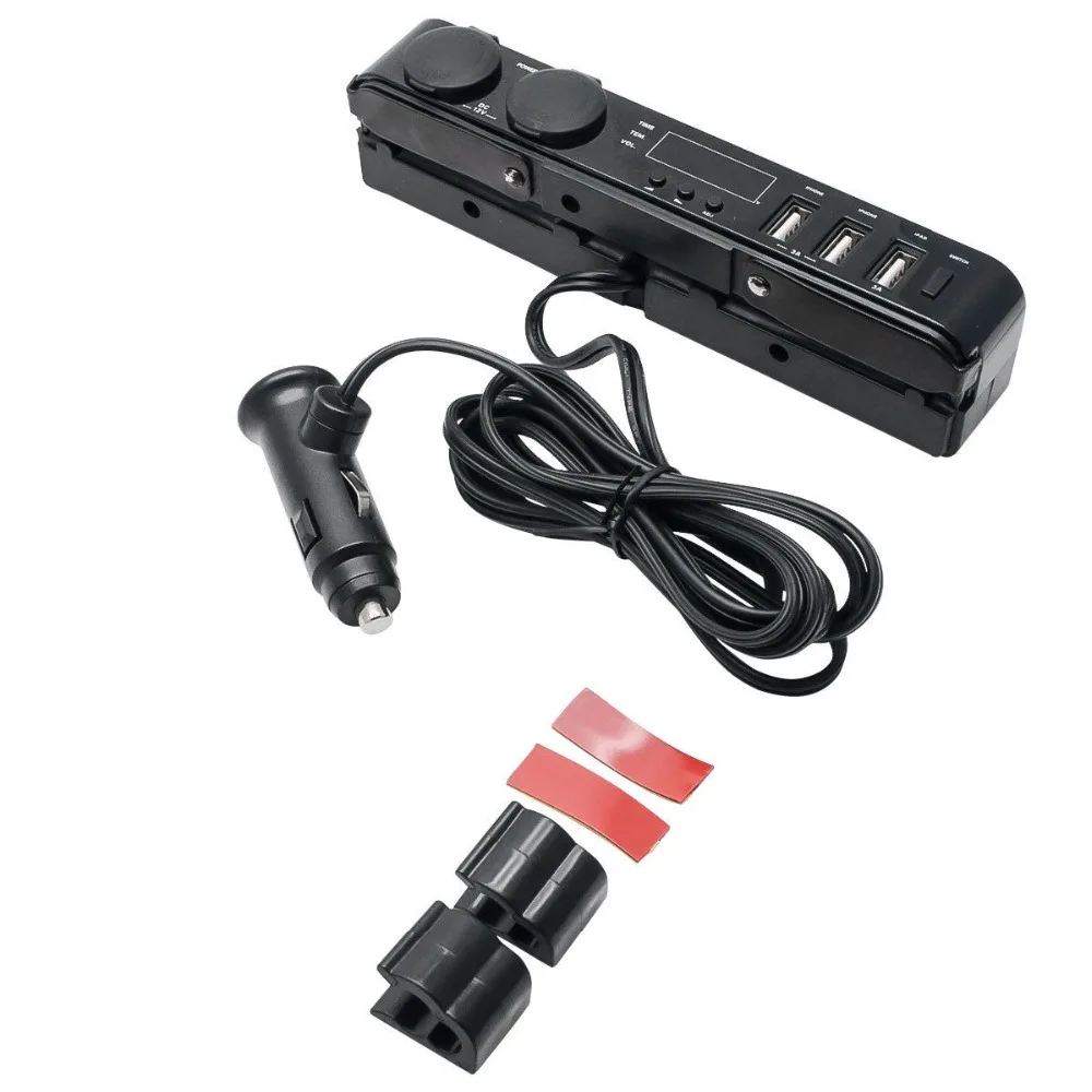  Multi enchufe de coche encendedor LED USB cargador adaptador termómetro voltímetro