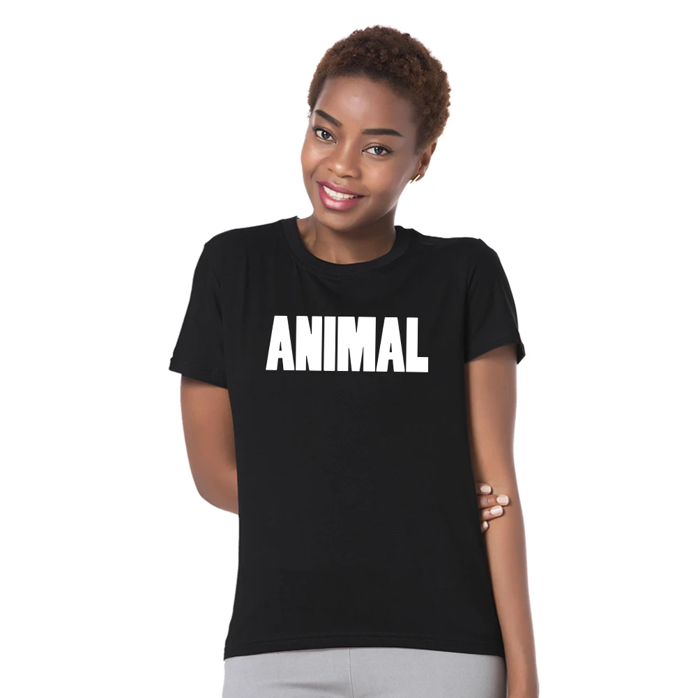 Стильный Для женщин английское слово животных печати Футболка короткий рукав пара футболка