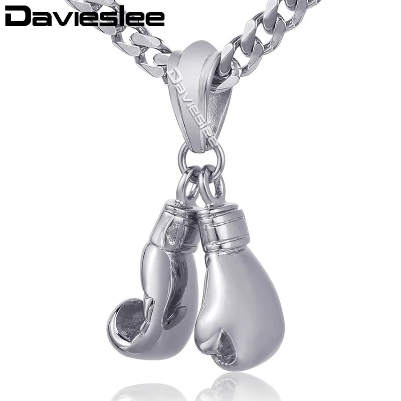 Davieslee Mens Necklace Chain Double Boxing Boxer Glove Pendant 316L