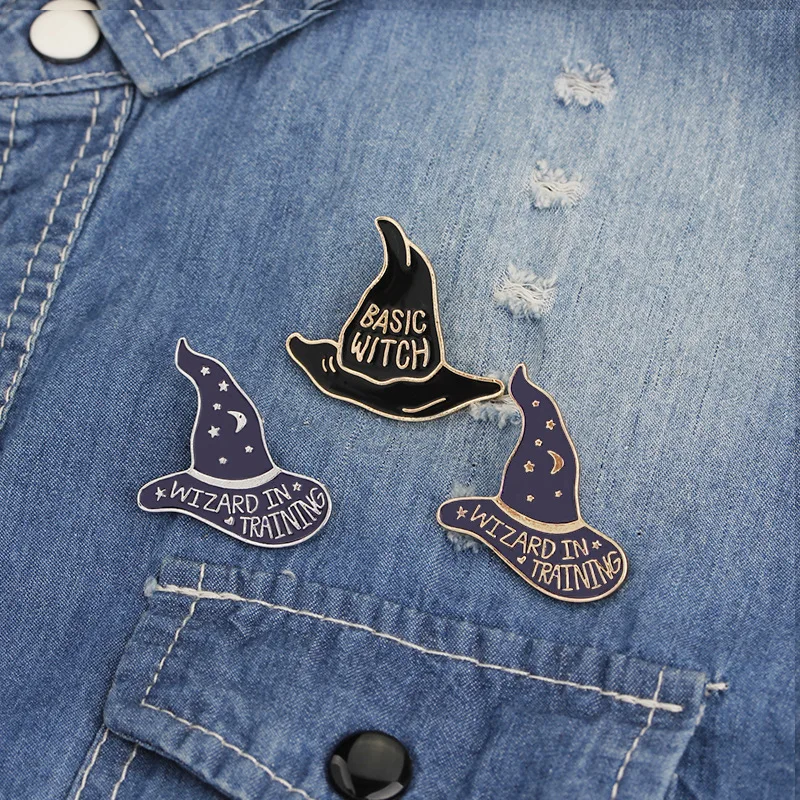 

Summer New Clothes Creative Witch Magic Hat Cartoon Brooch Hard Enamel Pins Wizard Pin Of Shirt Bag Clothing Sweater Jewelry