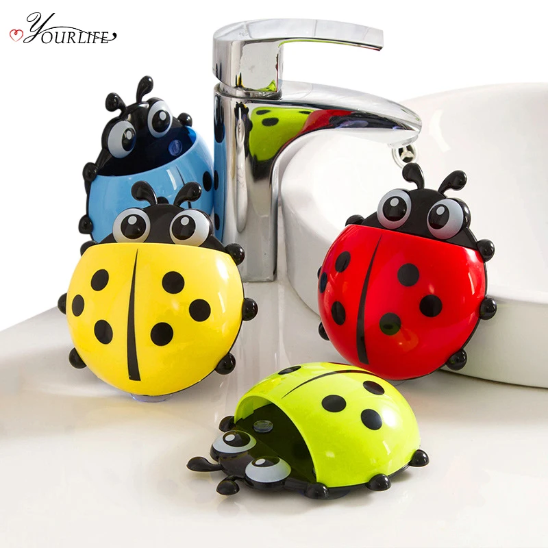

OYOURLIFE Ladybug Toothbrush Holder Toiletries Toothpaste Holder Bathroom Accessories Sets Suction Hooks Toothbrush Container